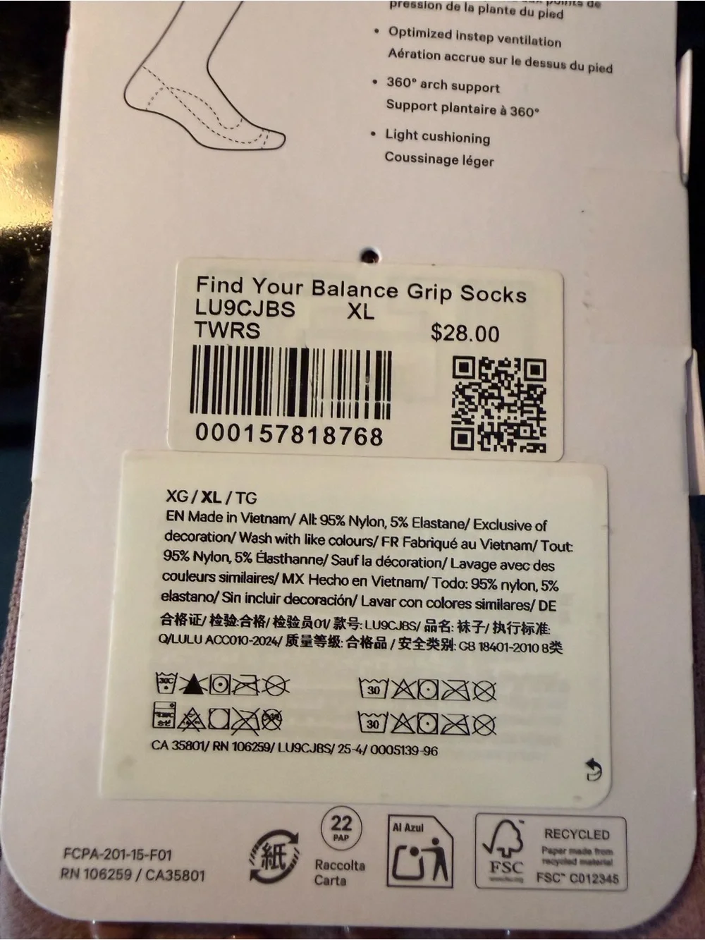Lululemon Find Your Balance Grip Socks Crew Length Twilight Rose